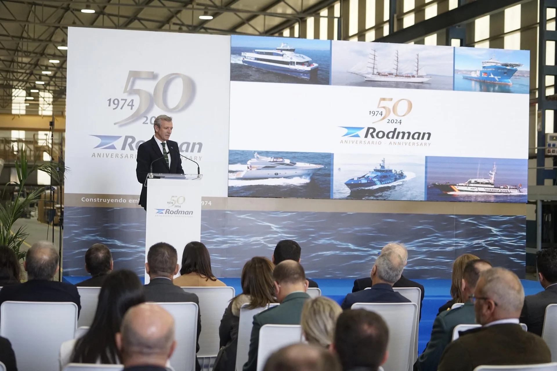 Alfonso Rueda, presidente de la Xunta de Galicia, durante su intervención en el 50 aniversario Rodman
