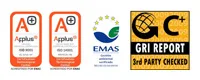 Sellos de calidad MundiNova: Applus+, EMAS, GRI Report 3rd Party Checked
